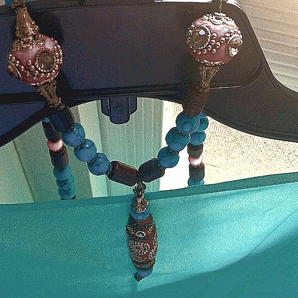 Hand CraftedColorful Beaded Necklace with Pendant.Retro.Ornate